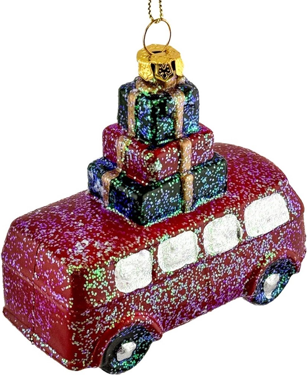 HomeBound by KY | Kersthanger bus met cadeaus glitter | 11x4,5x10,8cm | kerst | kerstbal